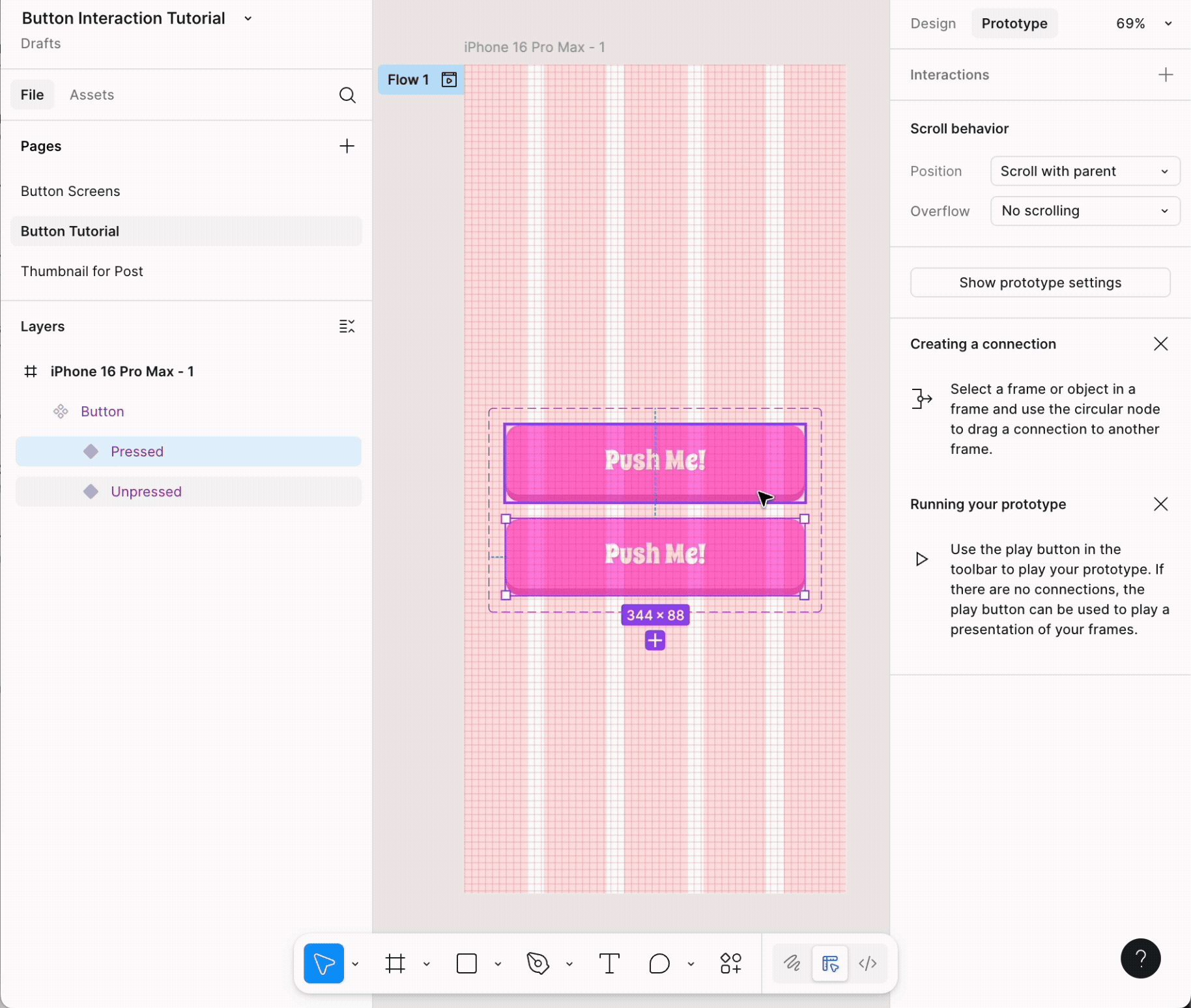Prototype the button press animation